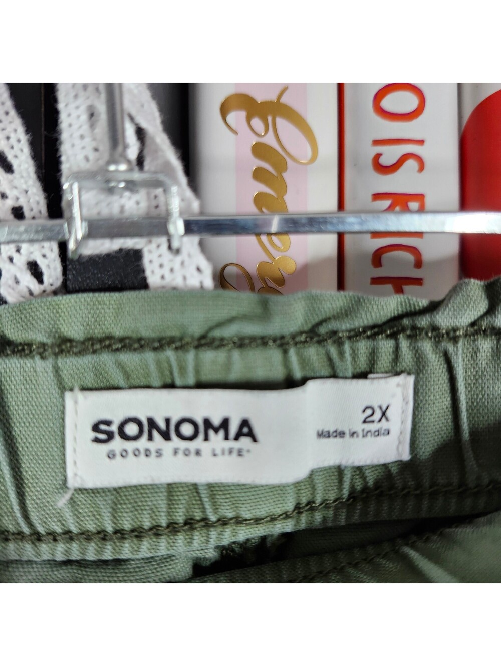 Sonoma Cotton Blend Pull On Pants 2X Olive Green Wide Leg Drawstring - Picture 3 of 4